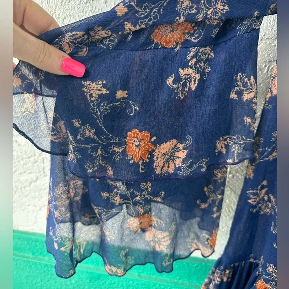 Free People Sunsetter Floral Blue Mini Dress Flowy Large - Picture 8 of 11